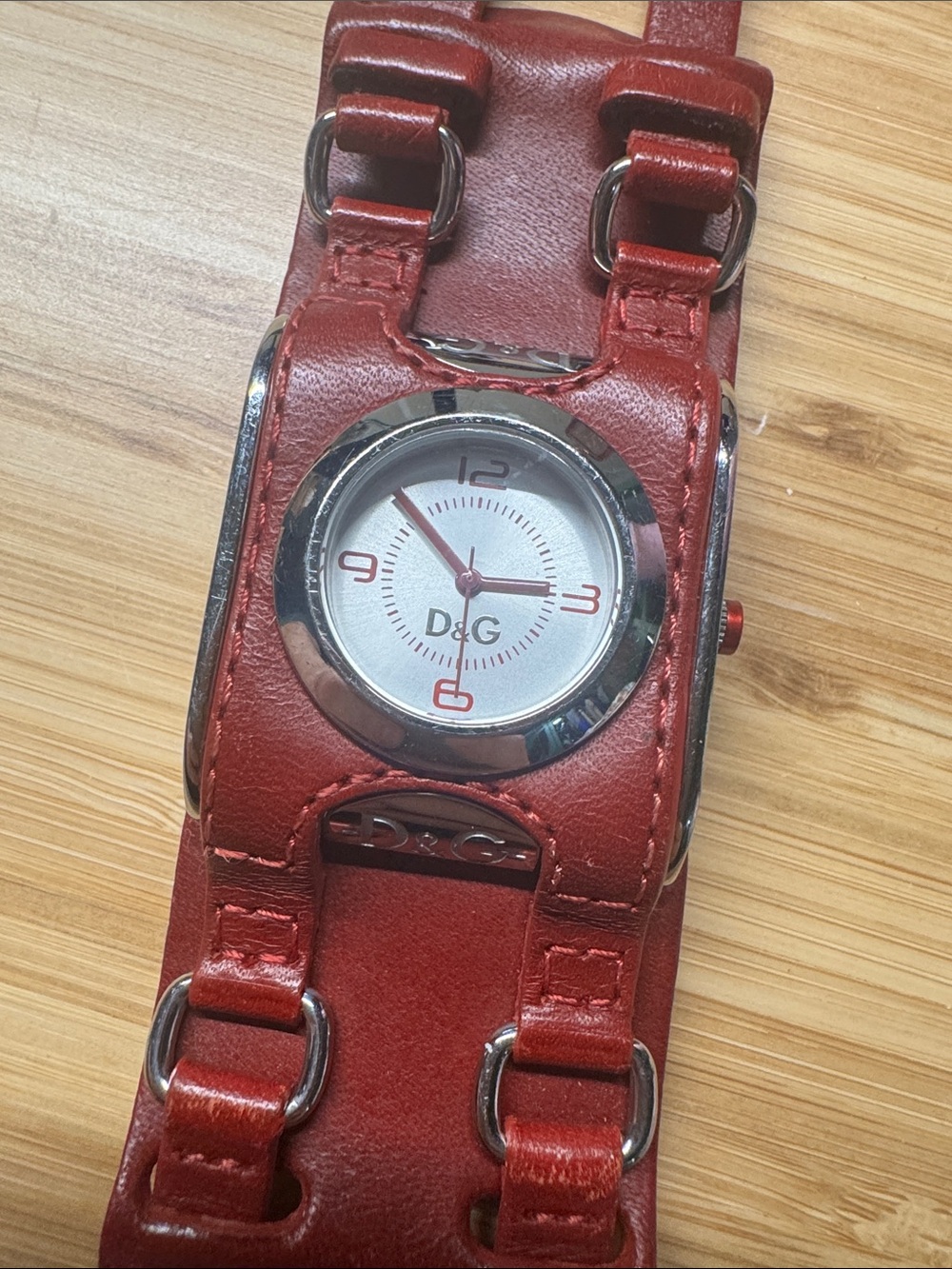 Vintage D&G Red Leather Dual-Strap Cuff Watch